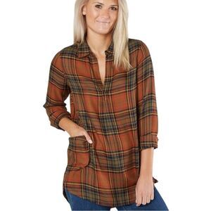 BKE NWT Boyfriend Plaid Tunic w pockets in Rust size XL